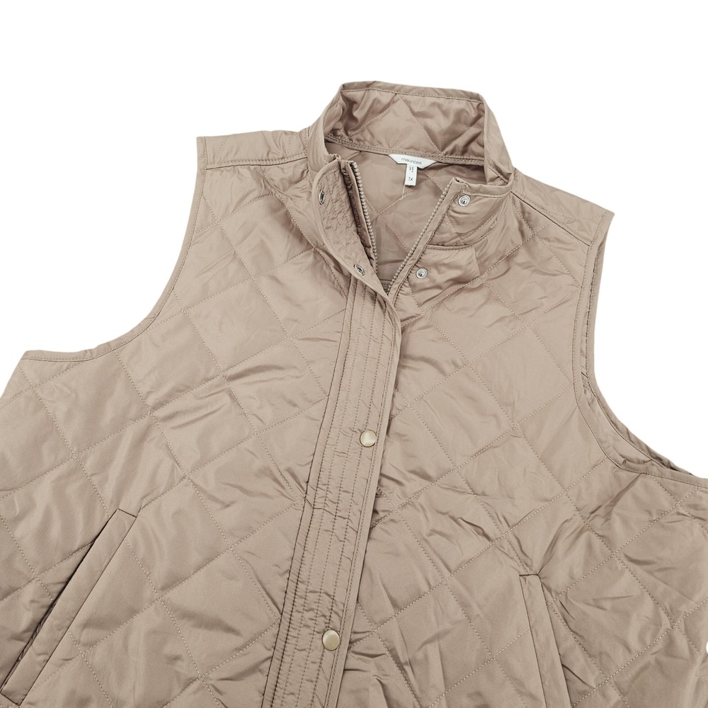 Maurices Womens 1X Tan Quilted Puffer Vest Diamond Stitch Zip Snap Front Khaki - Picture 3 of 6